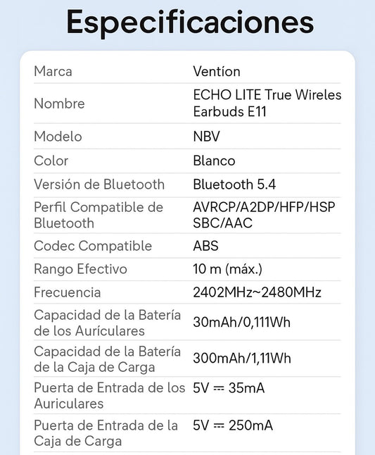 Auriculares Bluetooth Inalámbricos Vention ECHO LITE E11 – 30h Reproducción, Bluetooth 5.4, Diseño con Cable USB-C y Estuche Compacto