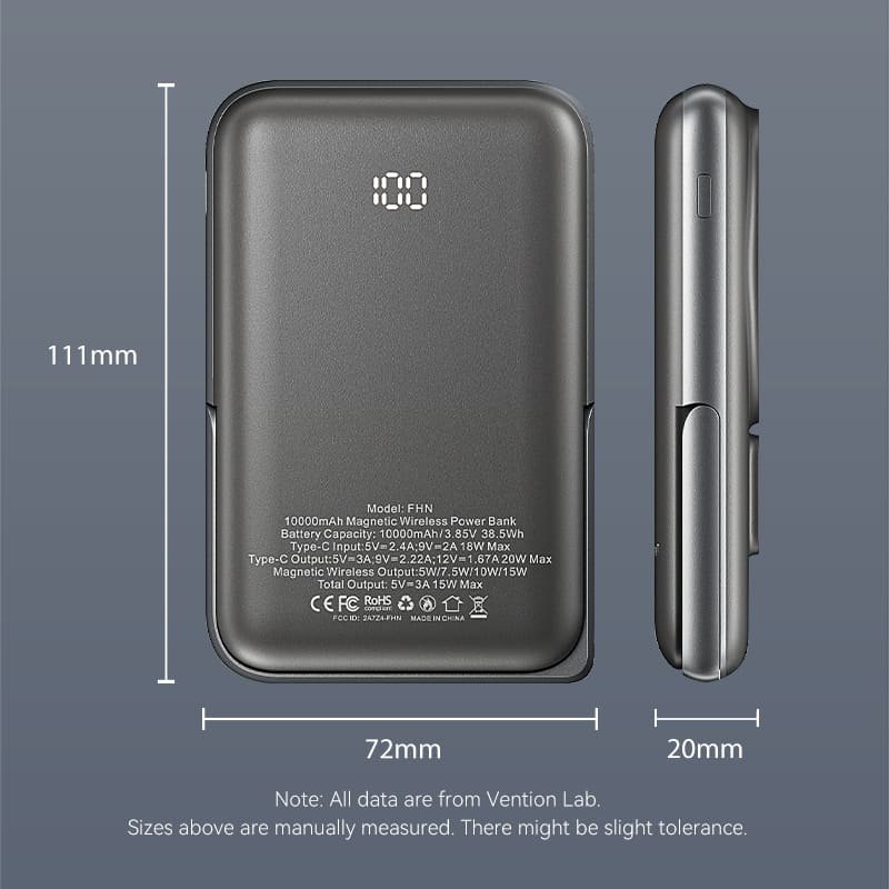 Power Bank Magnético Inalámbrico de 10000mAh con Soporte y Carga Rápida