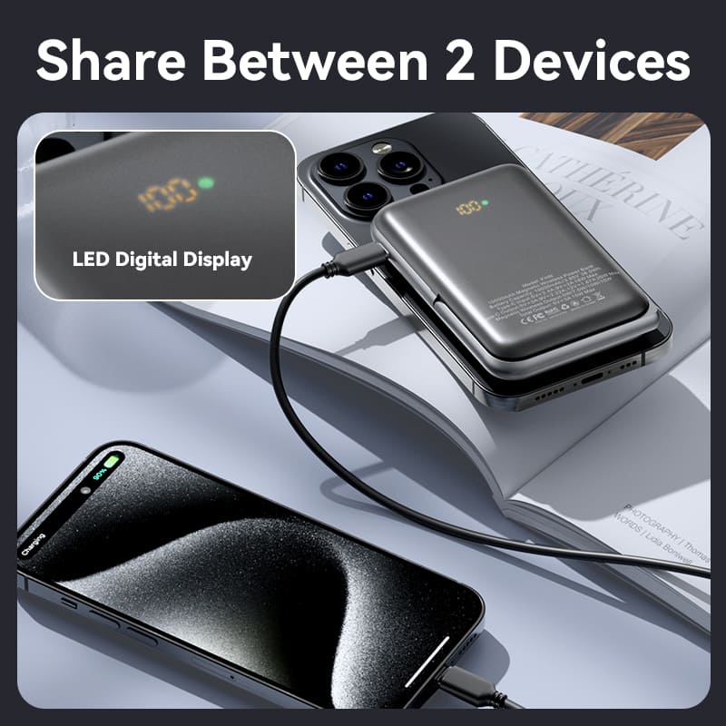 Power Bank Magnético Inalámbrico de 10000mAh con Soporte y Carga Rápida