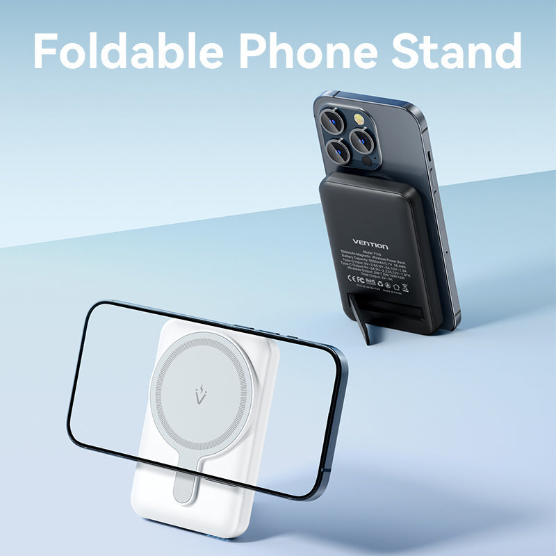 Power Bank Inalámbrico Magnético 5000mAh con Soporte y Carga Rápida