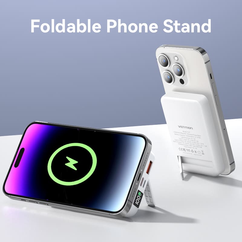 Power Bank Inalámbrico Magnético 10000mAh con Soporte, Carga Rápida y Pantalla LED