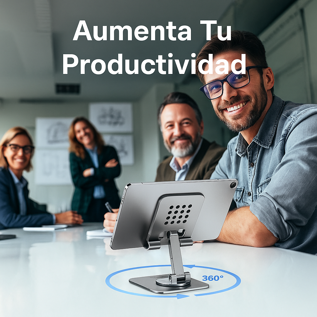 Soporte de Móvil con Base Giratoria 360° – Diseño de Aluminio Plegable para Escritorio