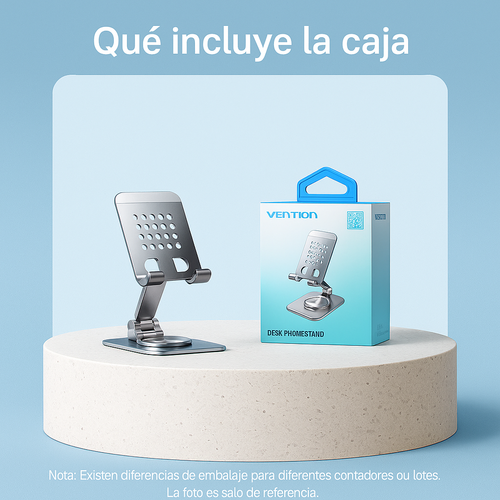 Soporte de Móvil con Base Giratoria 360° – Diseño de Aluminio Plegable para Escritorio